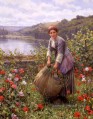 La paysanne de la pelouse Daniel Ridgway Knight Fleurs impressionnistes